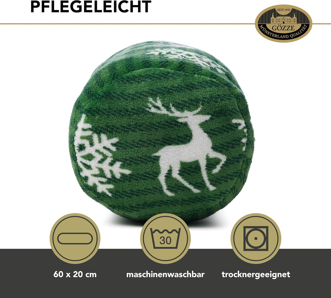 Gözze - Kissenrolle Scandic, Nackenrolle mit winterlichem Rentier-Design, Dekorative Rolle aus Mikro