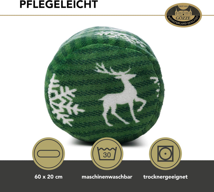 Gözze - Kissenrolle Scandic, Nackenrolle mit winterlichem Rentier-Design, Dekorative Rolle aus Mikro