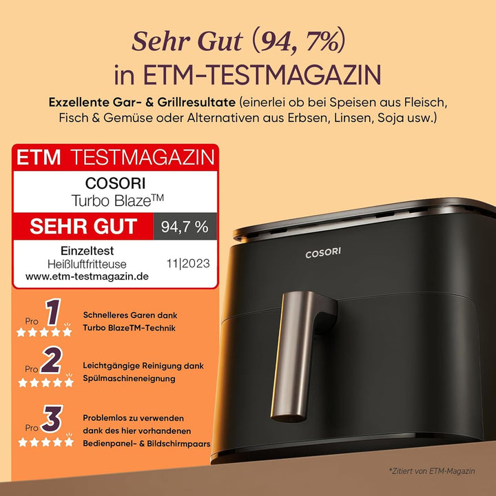 Cosori Turboblaze Heissluftfritteuse Airfryer, 9-in-1 Air Fryer XXL 6L, leiser DC Motor mit 5 Geschw