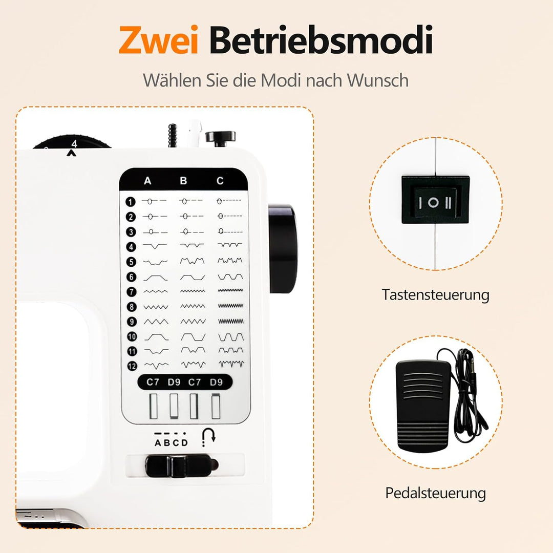 Nähmaschine für Anfänger, 38 Stichprogrammen Elektrische Nähmaschine, Tragbare Sewing Machine Mini m