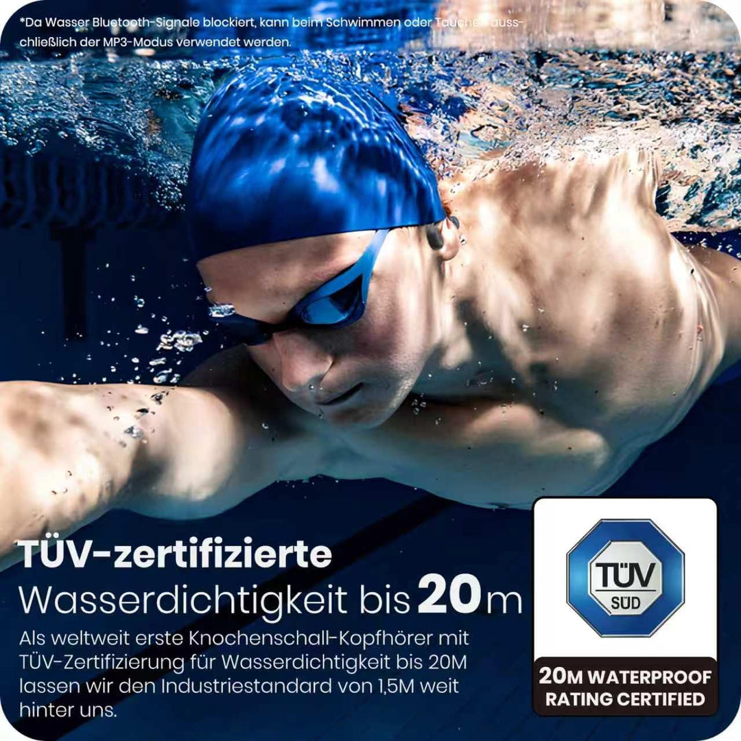 S4 Knochenschall Schwimmen&amp;Tauchen Kopfhörer,IP68 20m TÜV Wasserdicht,Bluetooth 6.0+32GB MP3 Modus,O