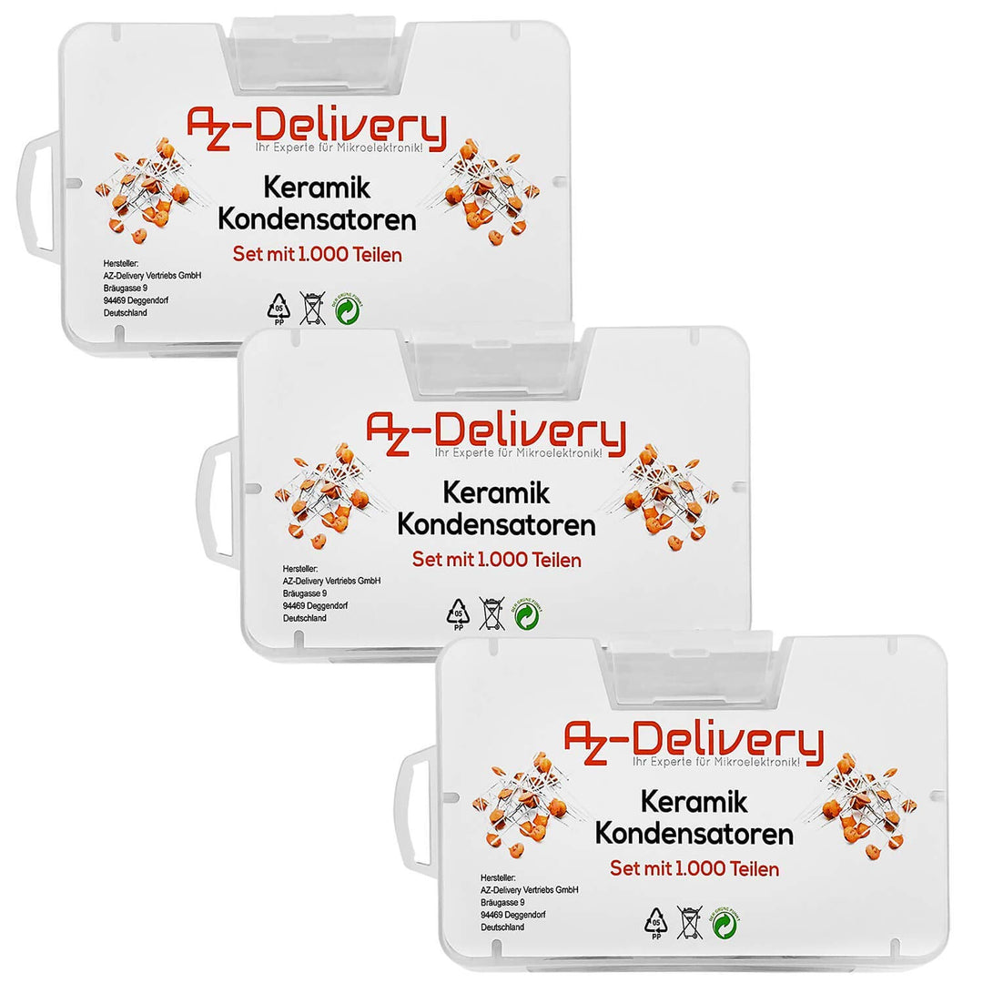 AZDelivery 3 x Kondensator Sortiment Keramik Kondensatoren 1000 Teile, 50 Sorten je 20 Stück kompati