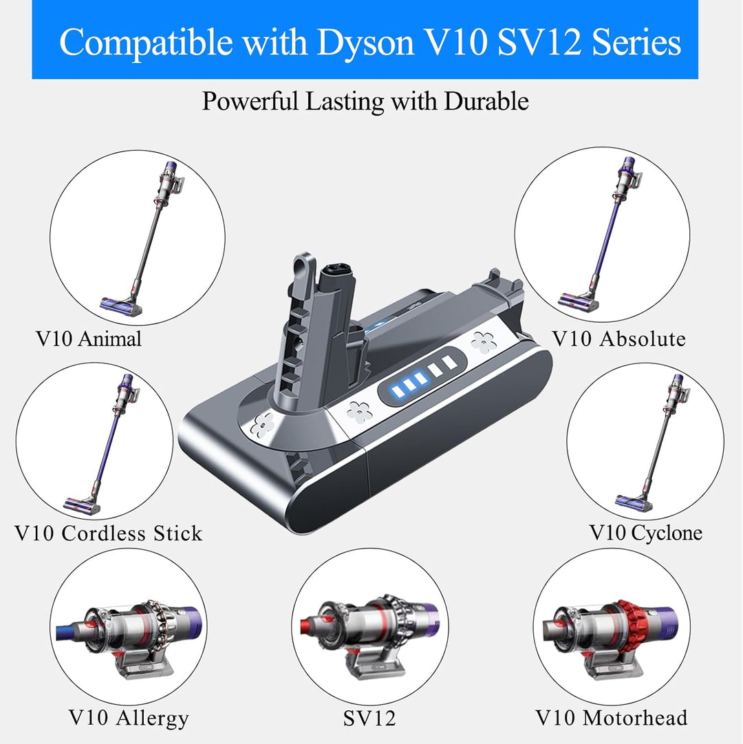 DTK Ersatzakku für Dyson V10 Akku SV12 25,2V 3600mAh Kompatibel mit V10 Fluffy Animal Absolute Motor
