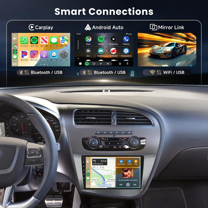 Podofo Carplay Autoradio für Seat Leon 2 MK2 2005-2012(Linkslenker),Android 2G+64G HiFi, Android Aut