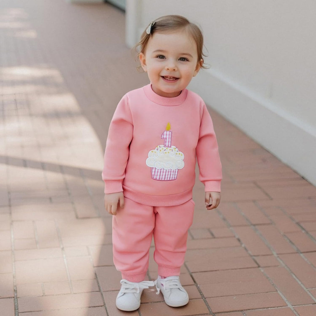 Loalirando Baby Mädchen 1 Cupcake 1. Jahr Geburtstag Outfit | Sweatshirt + Hose Baby Mädchen Winter