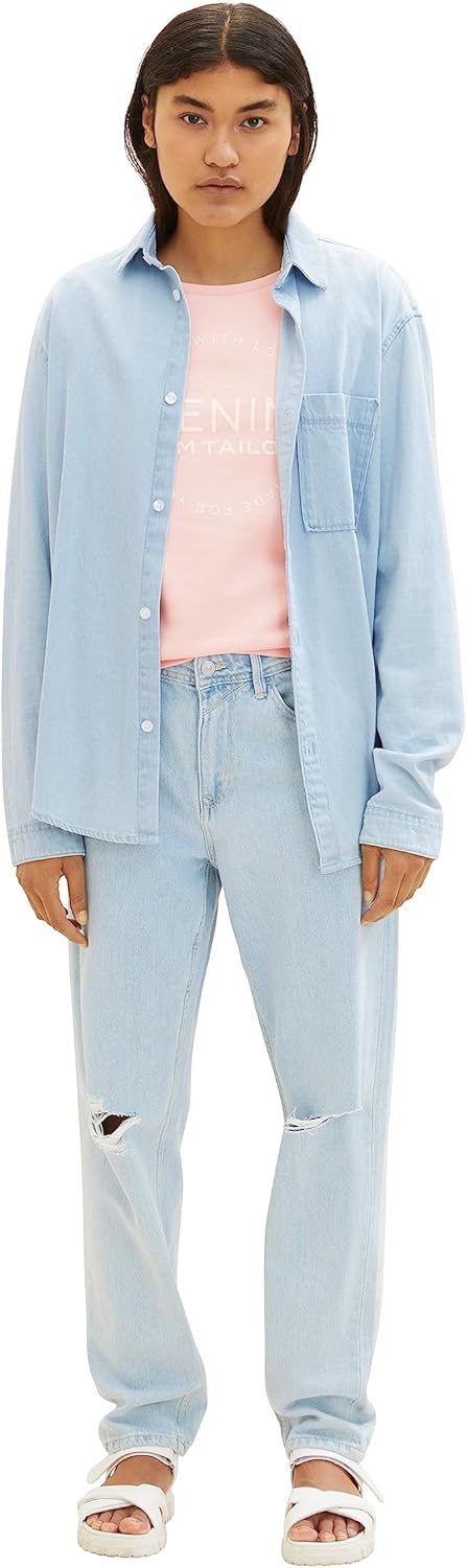 Tom Tailor Denim Damen 1039817 Sweater mit Logo-Print & Raffarm (1er Pack) M 14557 - Light English R