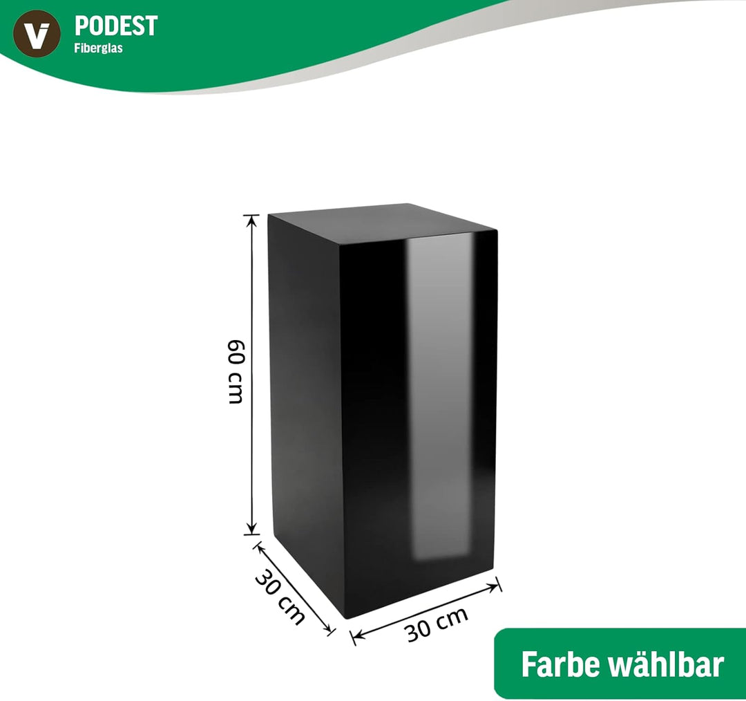VIVANNO Podest Deko-Säule Stele Blumenständer Fiberglas Silber Hochglanz 30x30x60 30x30x60 cm Silber
