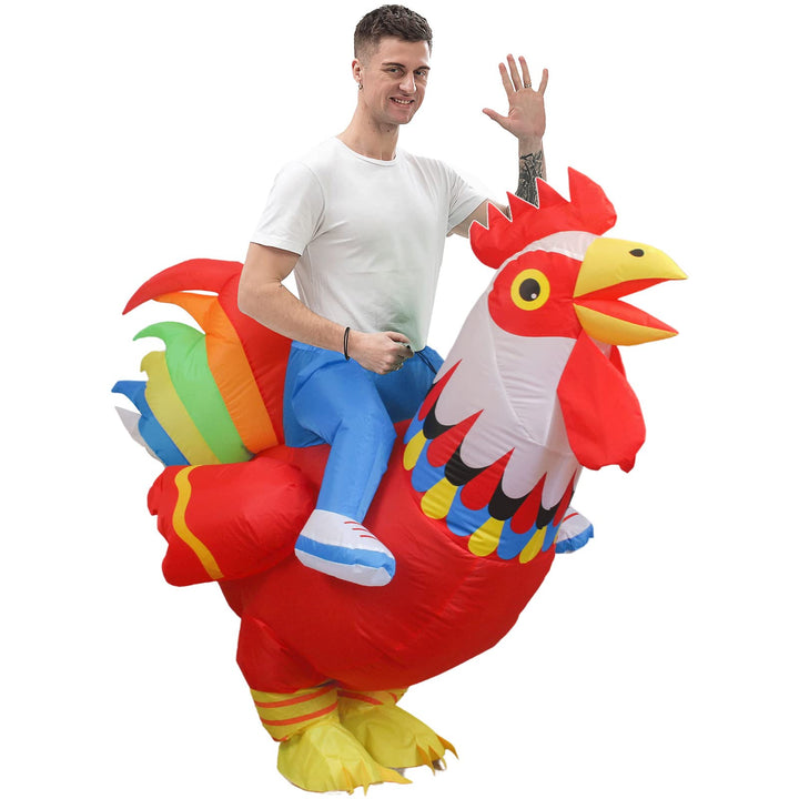 IRETG Aufblasbare Hahn Hühner Kostüm Blow Up Ride-on Huhn Kostüme für Party Halloween Weihnachten Co