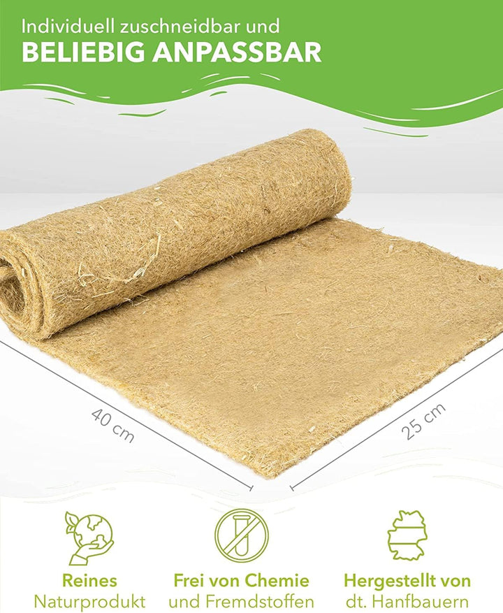 Nagerteppich aus 100% Hanf, 40 x 25cm, 5mm dick, Hanfteppich für alle Arten Kleintiere, Hanfmatte Na