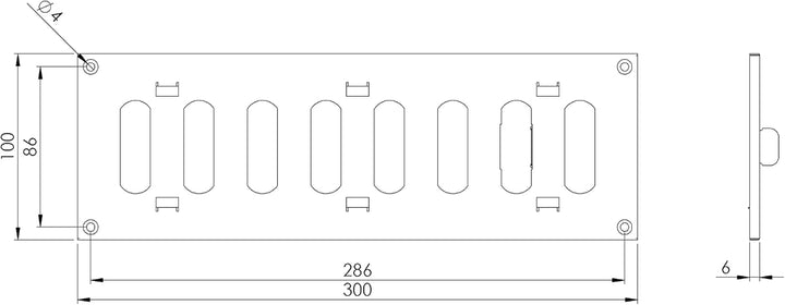 Steinberg14 Edelstahl 300x100mm Lüftungsgitter aus Metall mit Verschliessbaren Lamellen - Rechteckig