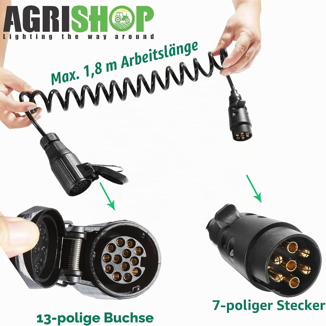 AGRISHOP Anhängerkabel Adapterkabel 7auf 13-polig 12v 1.8m,Adapter Stecker 7 auf 13-polig,Anhänger V