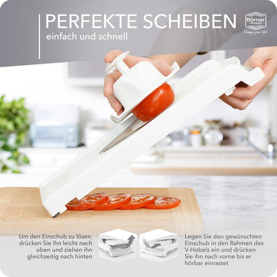 Börner Gemüsehobel V3 TrendLine Profi-Set (8-tlg.) • Gemüsereibe (V-Hobel) + Fruchthalter + Einschüb