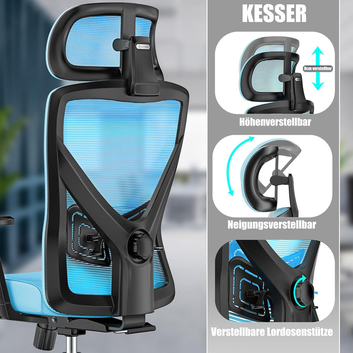 KESSER® Bürostuhl Ergonomisch mit verstellbaren Armlehnen | Drehstuhl mit Lendenwirbelstütze Rückens