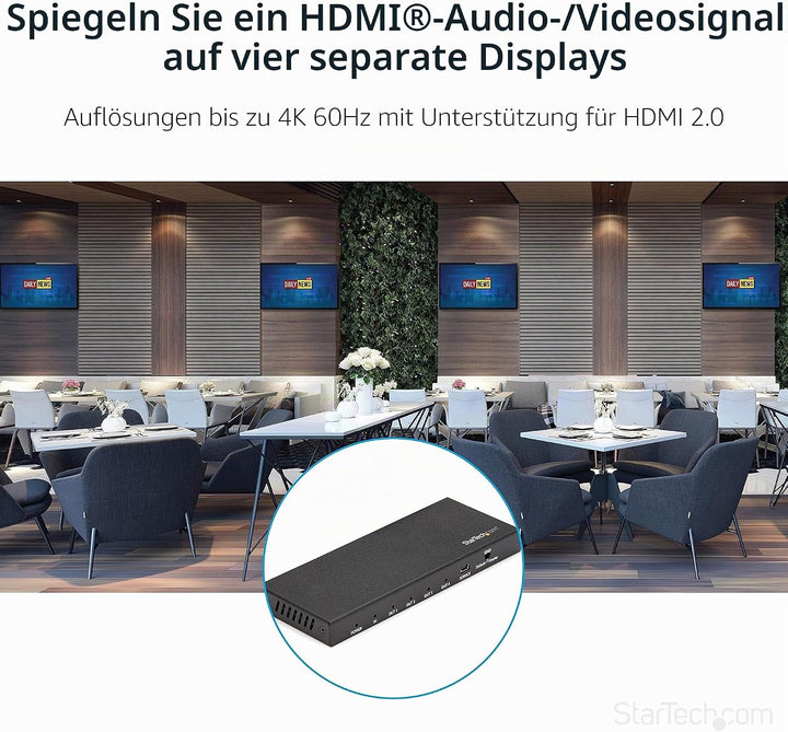 StarTech.com 4 Port HDMI Splitter - 4K 60Hz - 1x4 HDMI Verteiler - HDR 66mmx63.5mmx165.1mm 4K60 HDR,