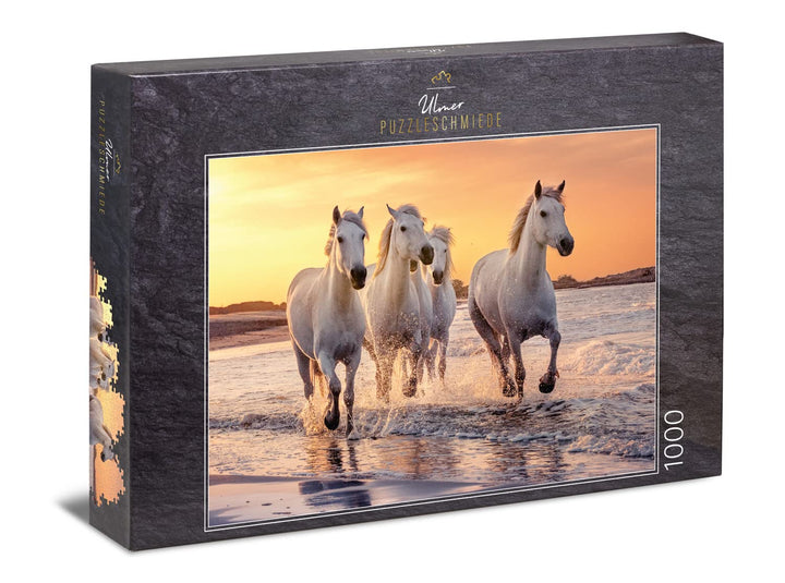 Ulmer Puzzleschmiede - Pferde-Puzzle Camargue-Pferde - klassisches 1000 Teile Tierpuzzle - das weiss
