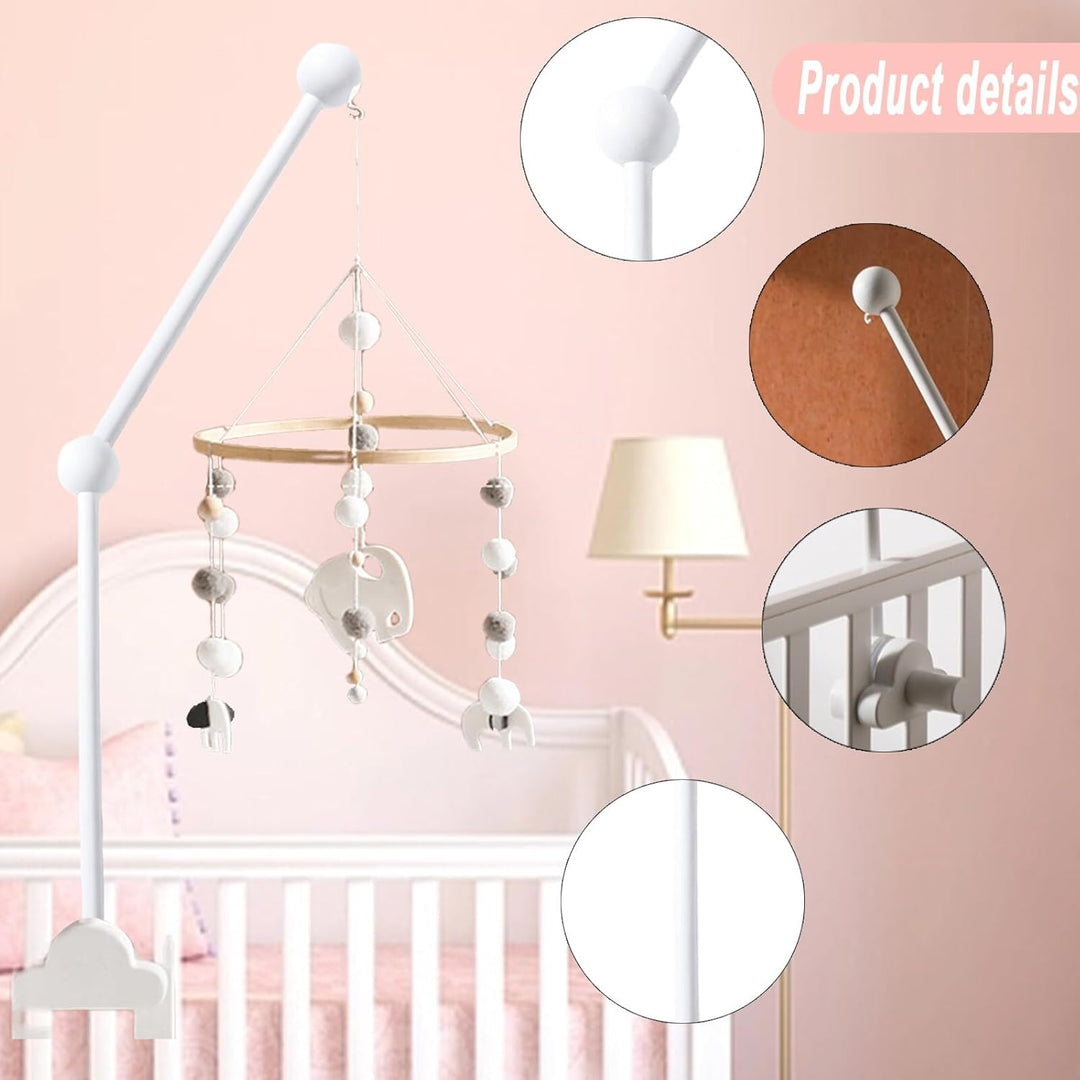 Baby Mobile Halterung, Babybett Kinderbett Mobile Halter Holz Weiss Wolken Design, Höhenverstellbar