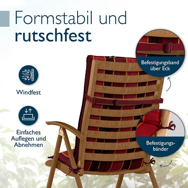 Beautissu 4er Set Premium Hochlehner Auflage mit Kopfpolster 120x50cm Sun-HL – 8cm Dick Polster Gart