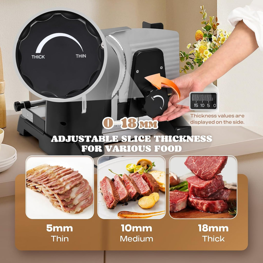Moongiantgo Allesschneider Elektrisch Brotschneidemaschine mit 2x Abnehmbarer 19cm Edelstahlklinge,