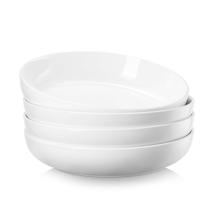 1400ml Pastateller 4er Set, Weiss Porzellan Keramik Nudelteller, 25cm, 46oz | Grosse Pastaschale für