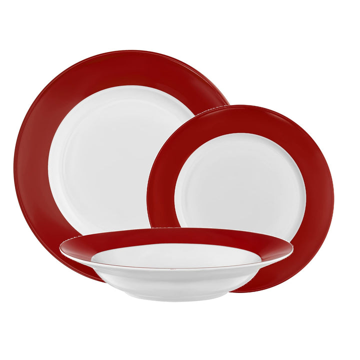 AMBITION Tafelservice rot weiss Aura Red Geschirrset für 6 Personen 18-teilig Porzellan Teller Spülm