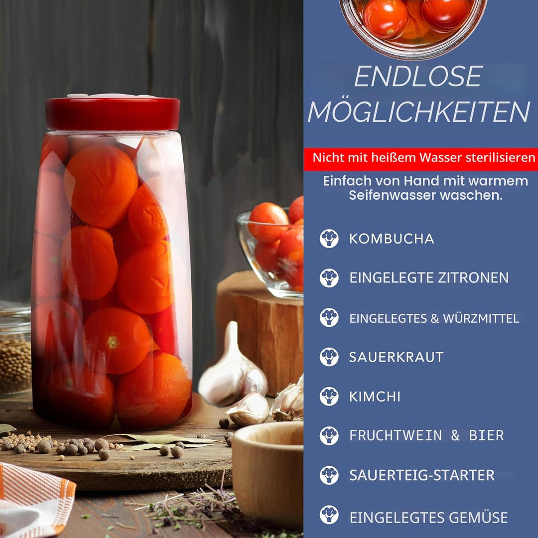 HEFTMAN Gärglas mit 1-Wege-Luftablassöffnung - 2,2 Liter, 2er Pack - Ideal zur sicheren Gärung für K