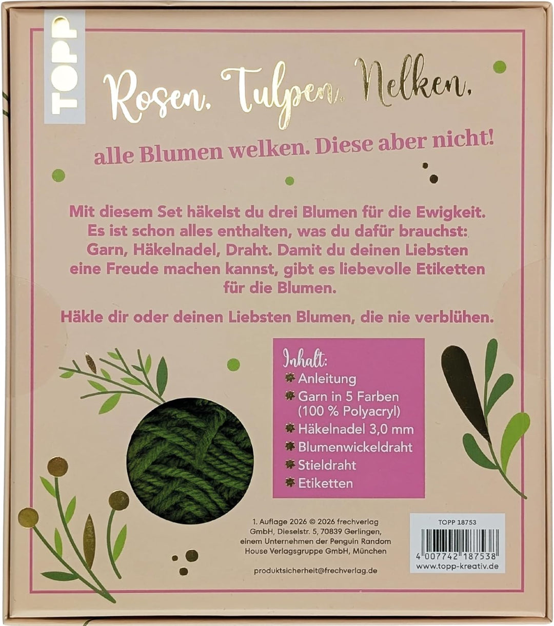 Grüsse aus dem Blumengarten. Zum Selber-Häkeln: Anleitung, Acrylgarn, Häkelnadel, Blumendraht, Stiel