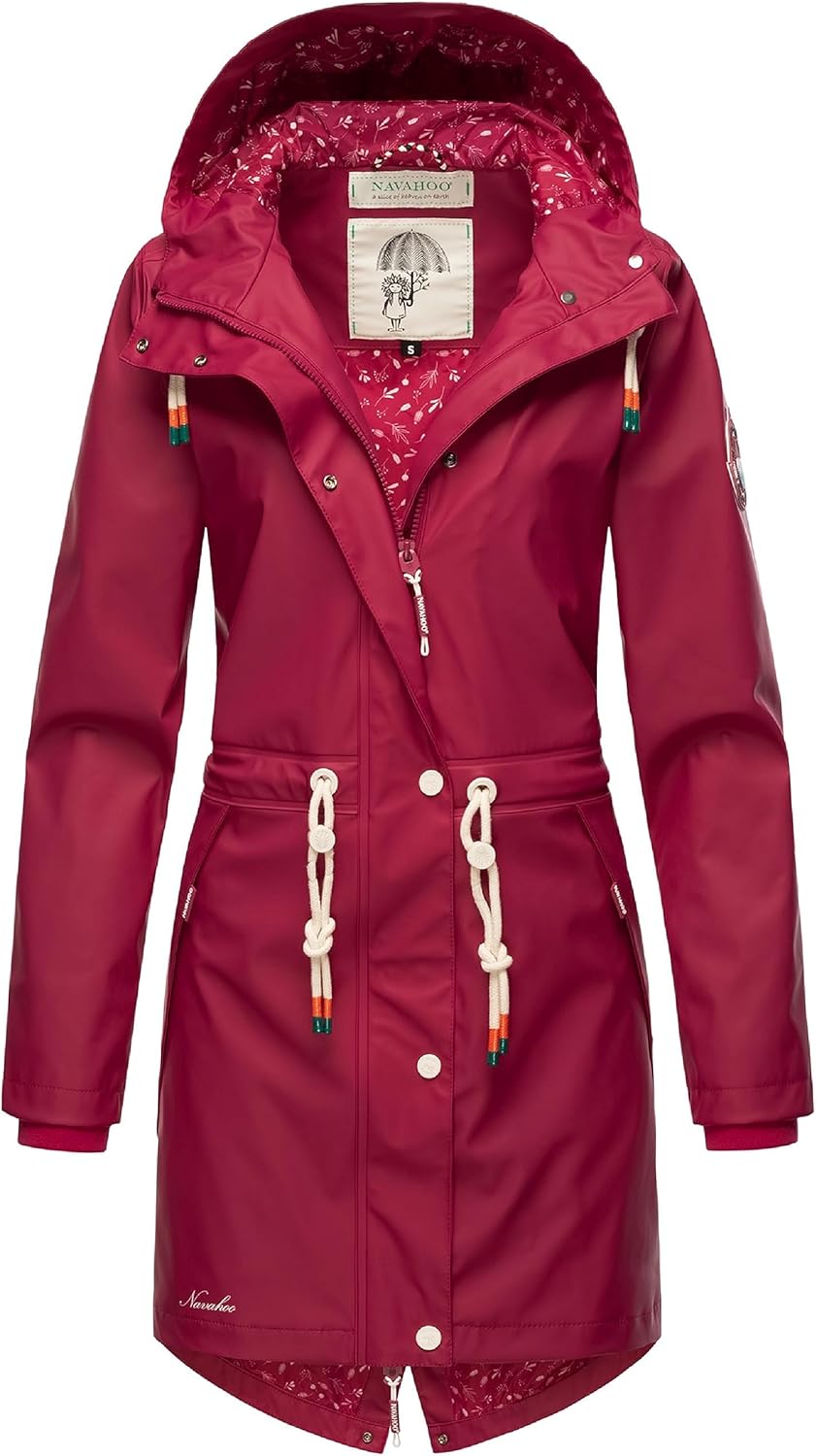 Navahoo Damen Übergangsjacke Regenmantel wasserdicht lang mit Kapuze Tropical Stormoo XS-3XL XS Fuch