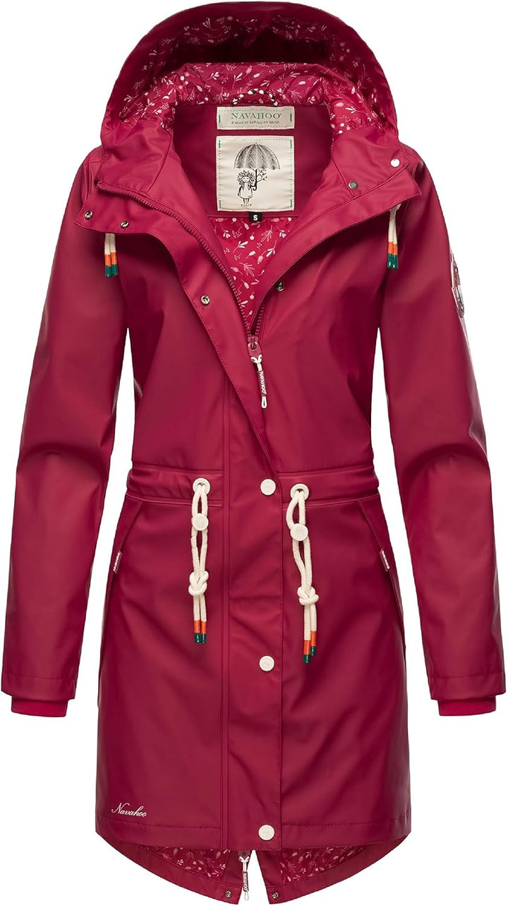 Navahoo Damen Übergangsjacke Regenmantel wasserdicht lang mit Kapuze Tropical Stormoo XS-3XL XS Fuch