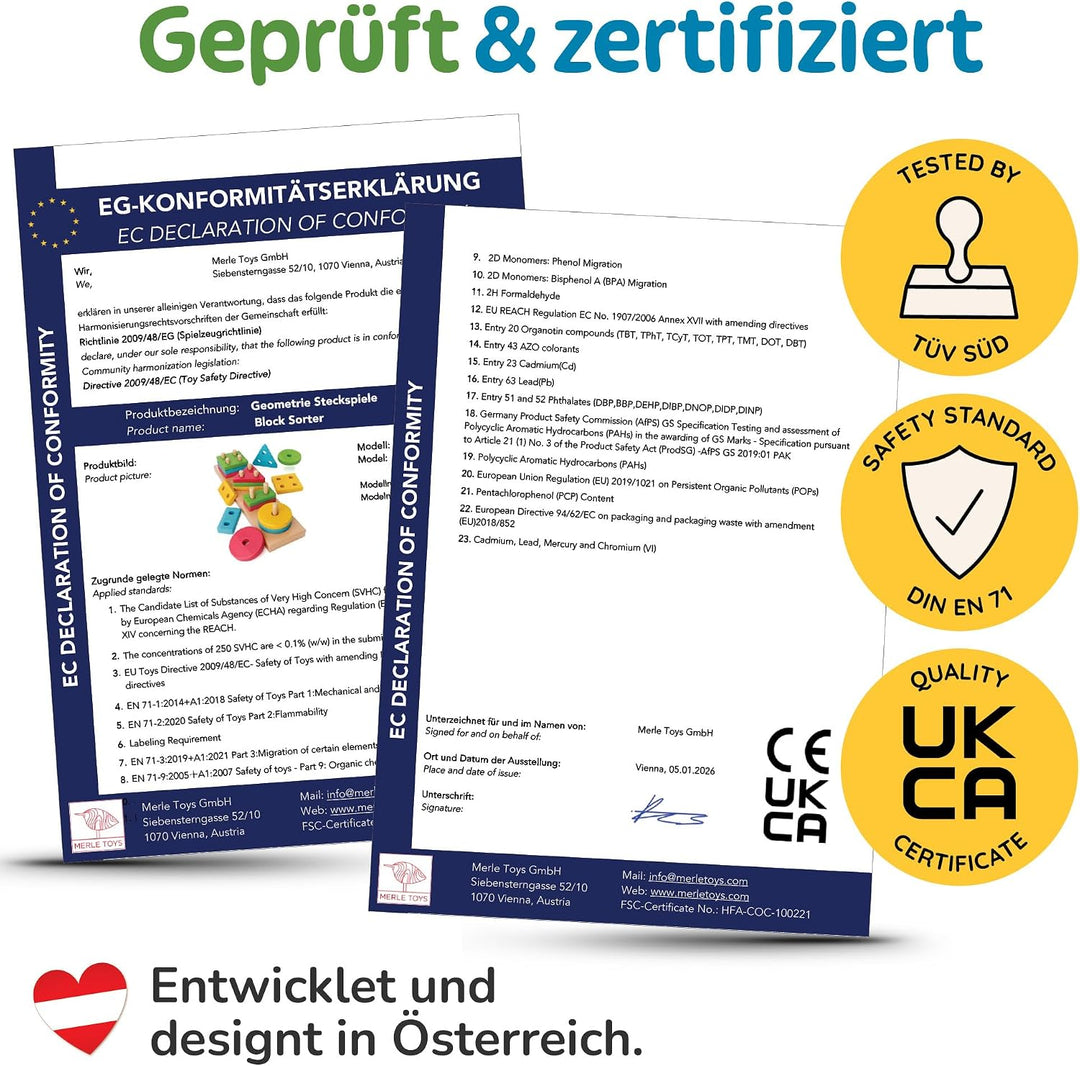 Steckspiel ab 1 Jahr, 4in1 Formen Sortierspiel ab 2 Jahre mit 16 Formen, Montessori Steckspiel Holz,