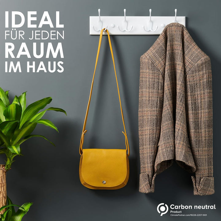LARHN Garderobenhaken Weiss - Garderobenleiste Weiss mit 4 Haken - 42 cm - Kleiderhaken Wand - Wandg