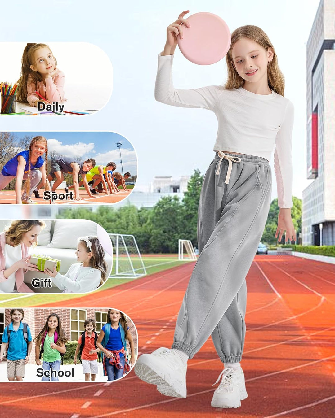 Rolanko Jogging Hose für Mädchen, Baumwoll Fleece Sport Joggers Trainingsanzug mit Mehreren Taschen