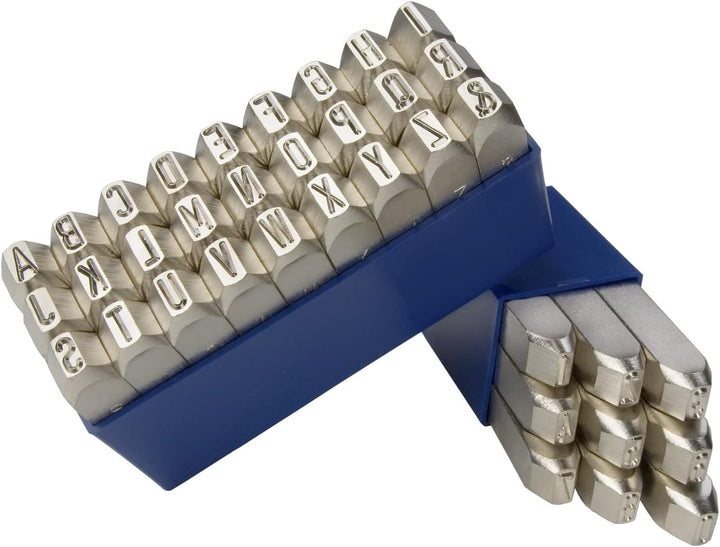 GRAVUREM-Nr. 1 Schlagzahlen und -buchstaben 0-9 + A-Z,& (Kombination) - für Edelstahl (VERNICKELTE O