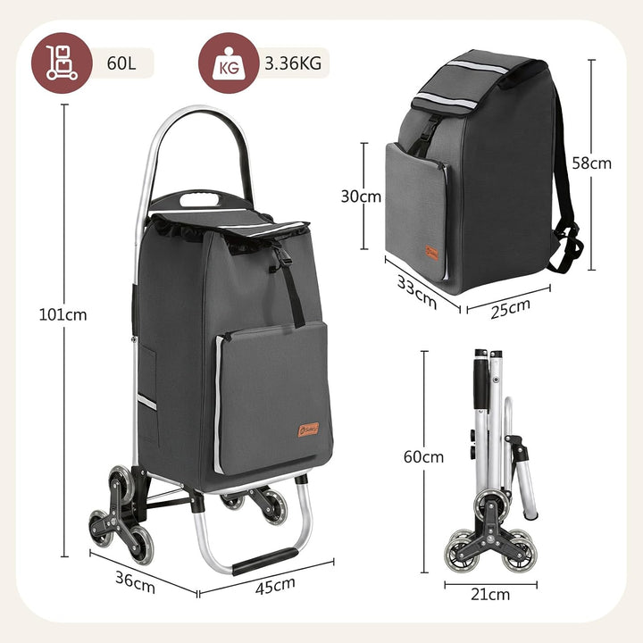 Sekey Einkaufstrolley Treppensteiger klappbar, 3-in-1 Einkaufswagen Grau, Grau