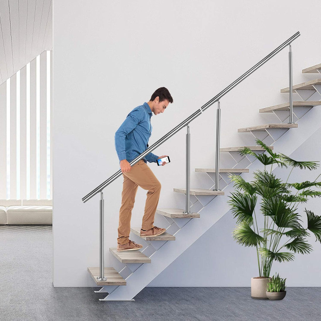 Geländer Treppengeländer Handlauf Ø42mm aus Edelstahl, Brüstung Treppe Bausatz mit Querstab für Inne