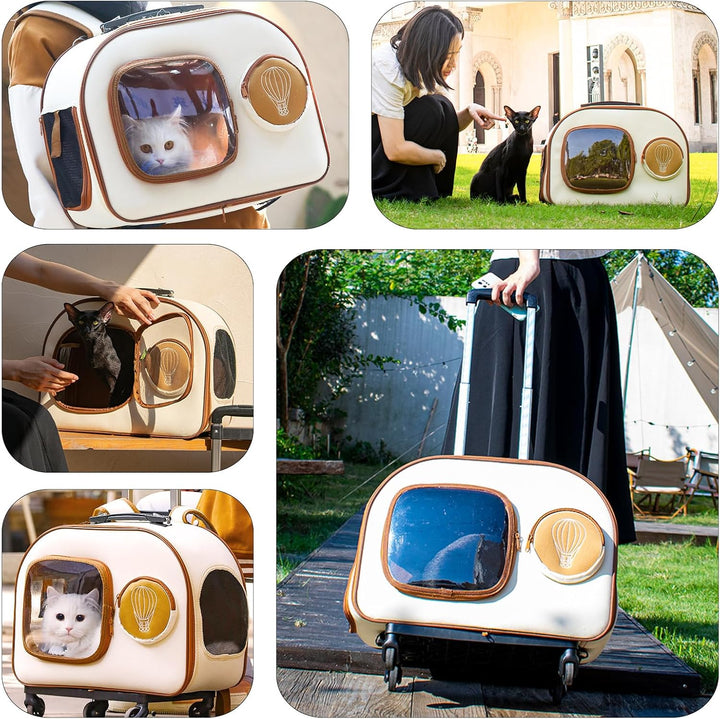 PETCUTE Hundetransportbox mit Rollen,Faltbarer Katzenrucksack mit Innerer Sicherheitsleine,Tragbar u