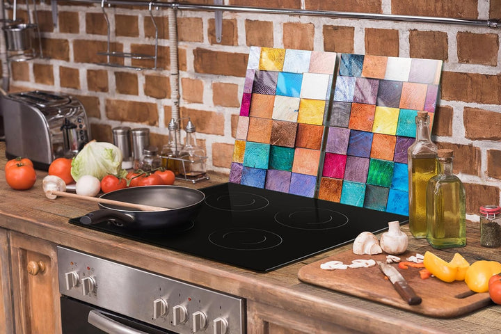 TMK ArtDeko Herdabdeckplatte 2 Teilig 30x52 + 40x52 cm - Spritzschutz Herdabdeckung – Herdschutz aus