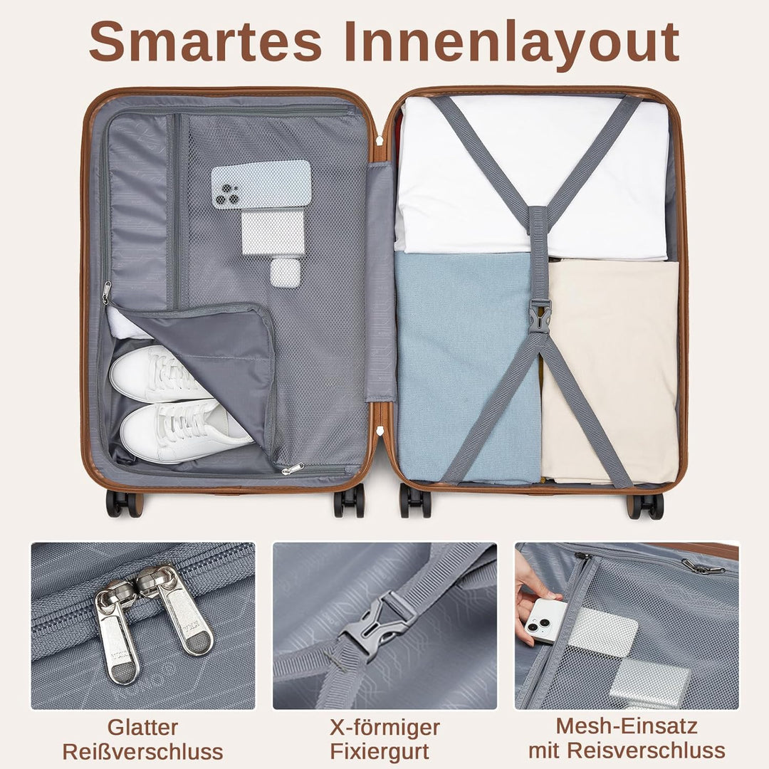 KONO Koffer Reisekoffer Trolley Handgepäck Koffer 55x40x20cm von ABS+PC Hartschalenkoffer mit Zwilli