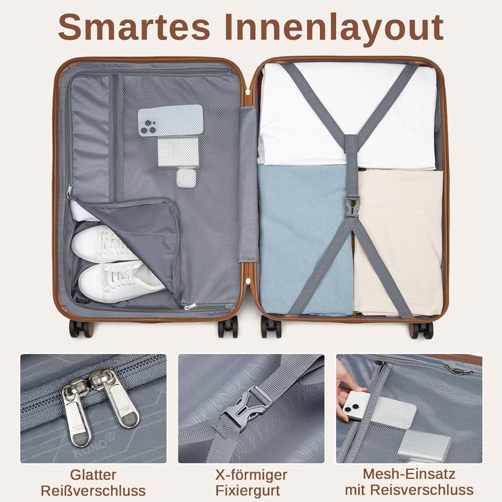 KONO Koffer Reisekoffer Trolley Koffer Gross von ABS+PC Hartschalenkoffer mit Zwillingsrollen und Za