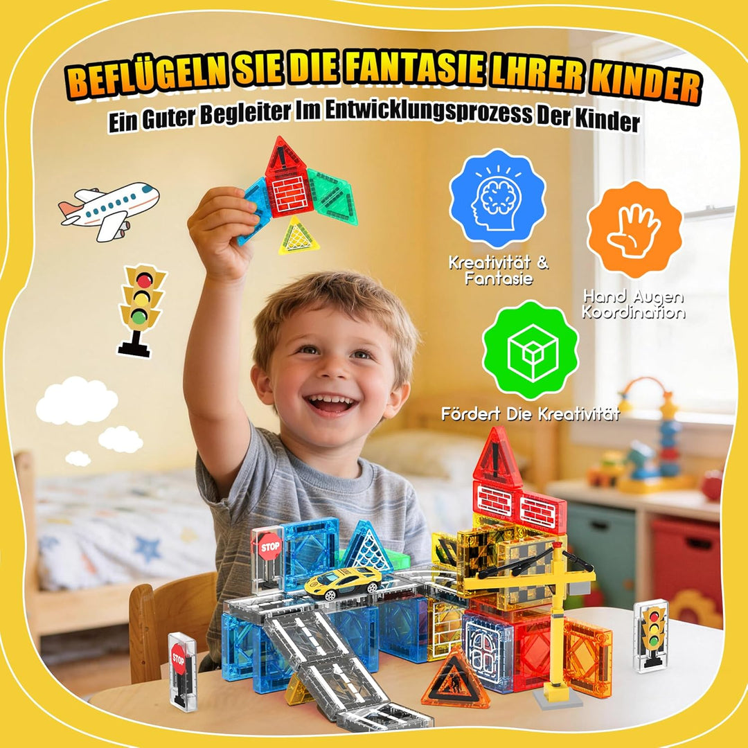 iKidiki Mini Magnetische Bausteine Reiseset, Geschenk Junge 3 4 5 6 7 8 Jahre Reisespiele Kinder Spi