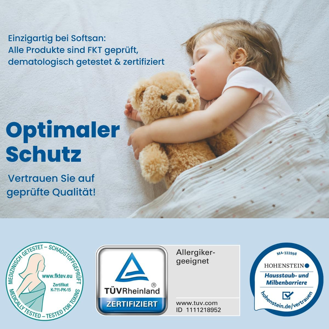 Softsan Protect Plus Matratzenbezug milbendicht für Kindermatratzen, Encasing 60x120 cm, 12 cm hoch,