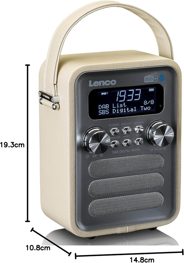 Lenco PDR-051 Tragbares DAB+ Retro Radio - PLL FM Radio mit Bluetooth - Integrierter Akku - 1800mAh