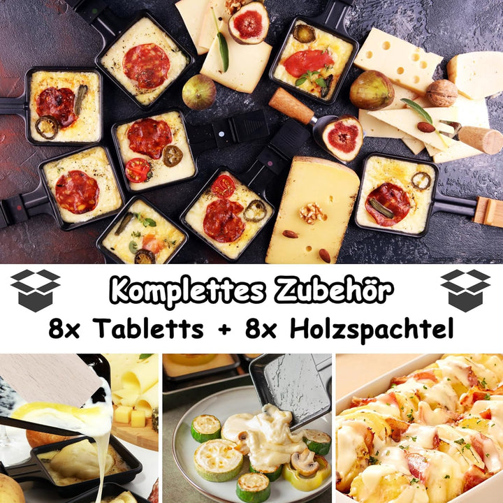 1400W Raclette Grill für 8 Personen Doppelstöckiger Tischgrill inkl. Antihaftbeschichtet, Steinplatt