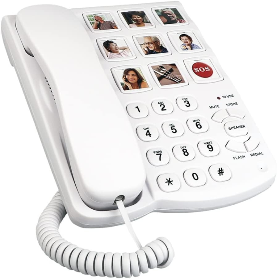 Grosstastentelefon für Senioren, Schnurgebundenes Telefon mit Fotospeicher für Sehbehinderte, Schnur