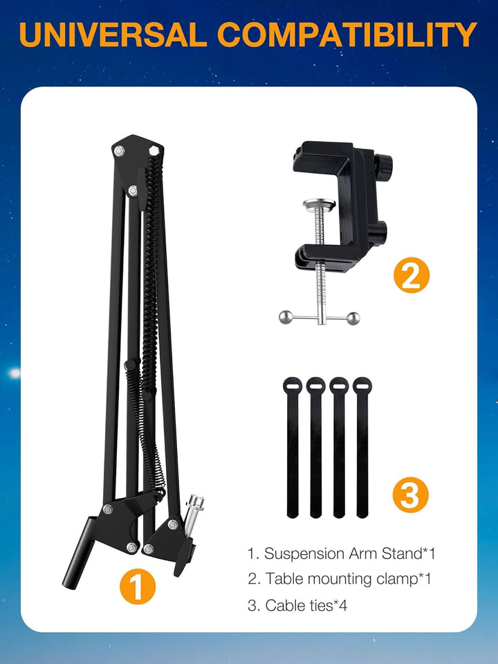 SUNMON Mikrofonarm für HyperX QuadCast - Universal Mic Boom Arm Mikrofon Ständer mit Kabelbinder, ei