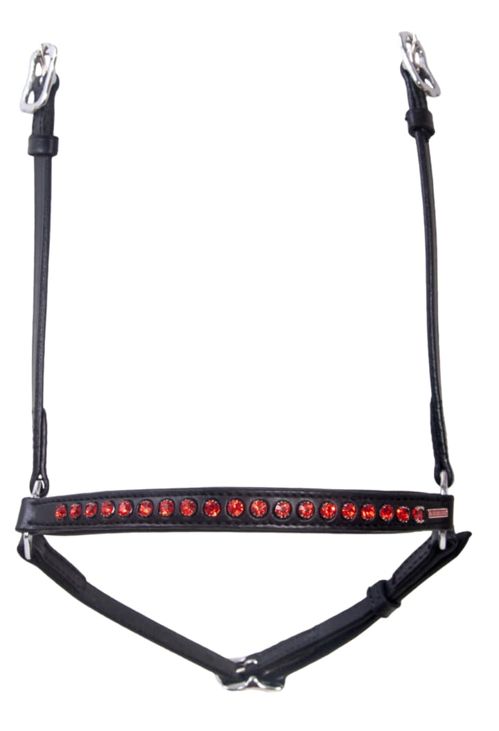 Karlslund Reithalfter Hannoveran Noseband 1 Row Crystals, Black Red, k3222-6