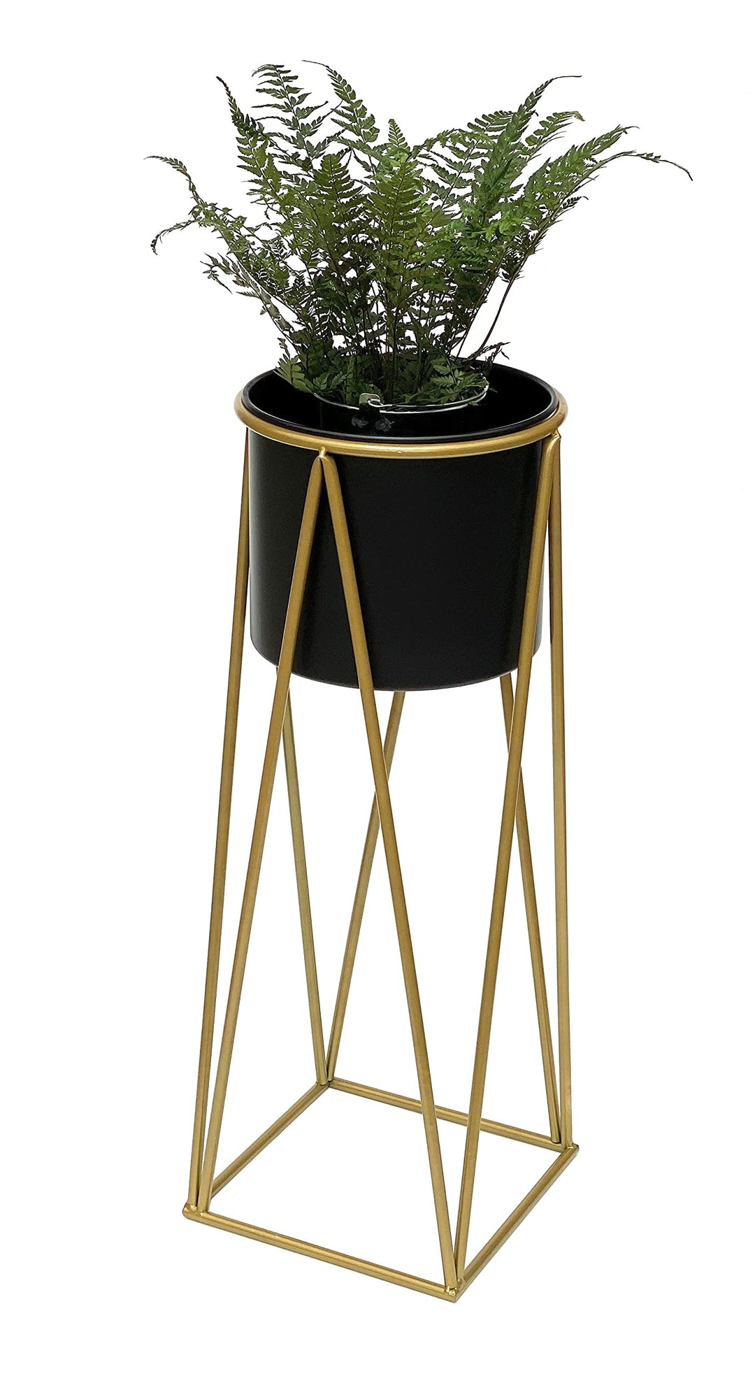 DanDiBo Blumenhocker mit Topf Metall Gold Schwarz L 70 cm Blumenständer 96046 Blumensäule Modern Pfl