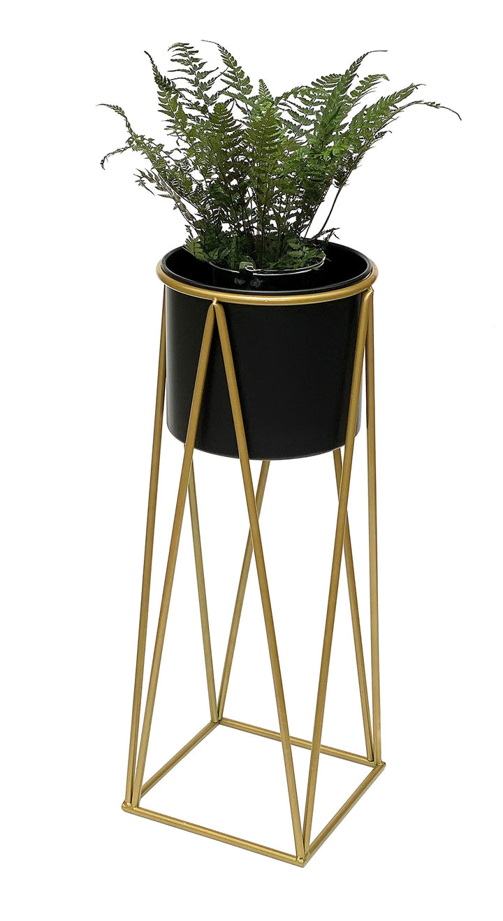 DanDiBo Blumenhocker mit Topf Metall Gold Schwarz L 70 cm Blumenständer 96046 Blumensäule Modern Pfl