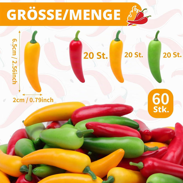 Gresorth 60 Stück Künstliche Lebensechte MINI Pfeffer Chili Deko Gefälschte Gemüse Party Festival De