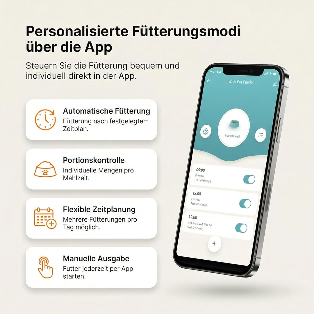 Futterautomat Katze - Edelstahl napf - 6 Liter - mit APP Steuerung - Automatischer Futterspender für