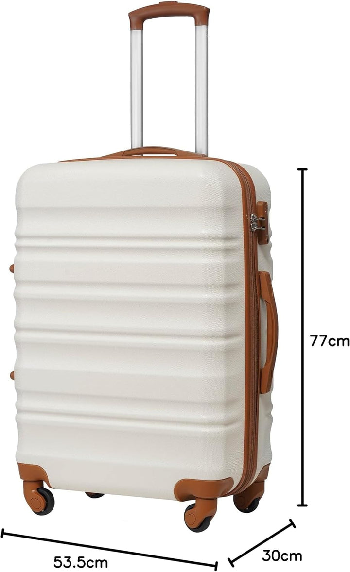 COOLIFE Hartschalen-Koffer Trolley Rollkoffer Reisekoffer mit TSA-Schloss und 4 Rollen (Weiss/Braun,